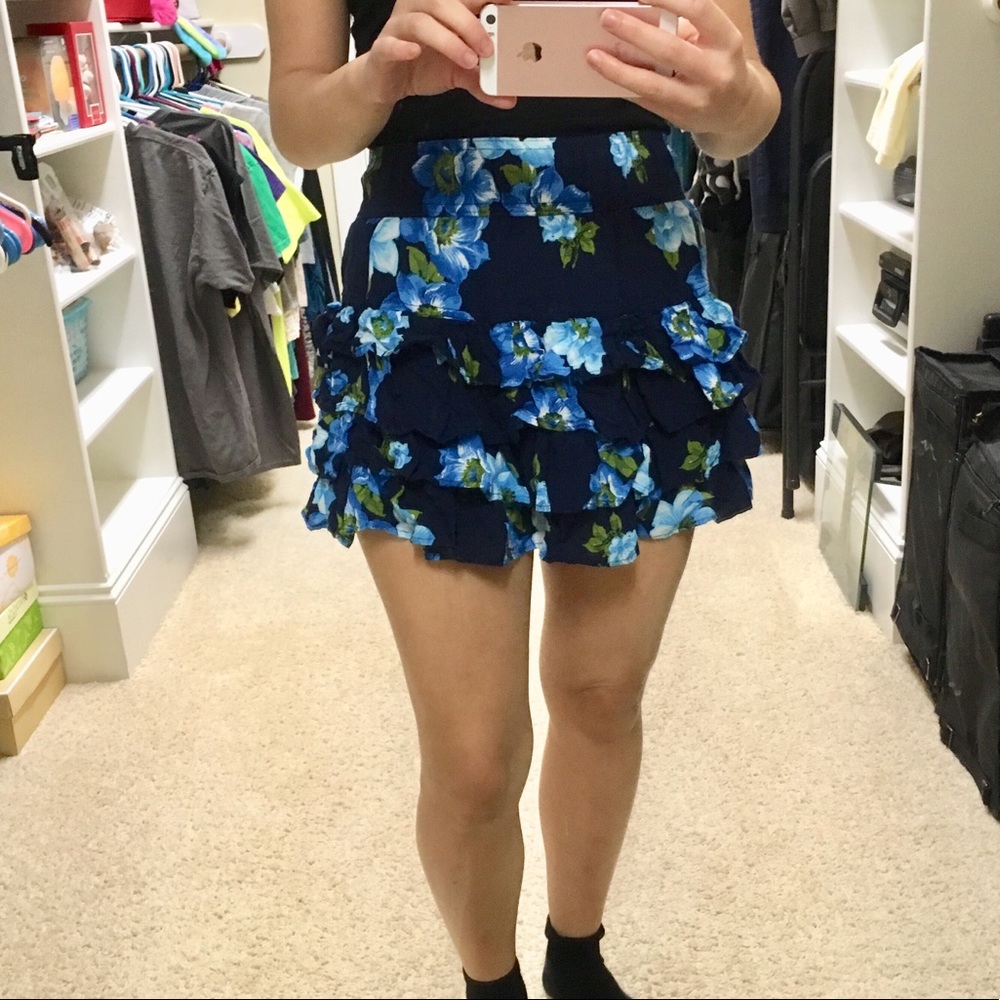 Blue Hollister Floral Print Mini Skirt